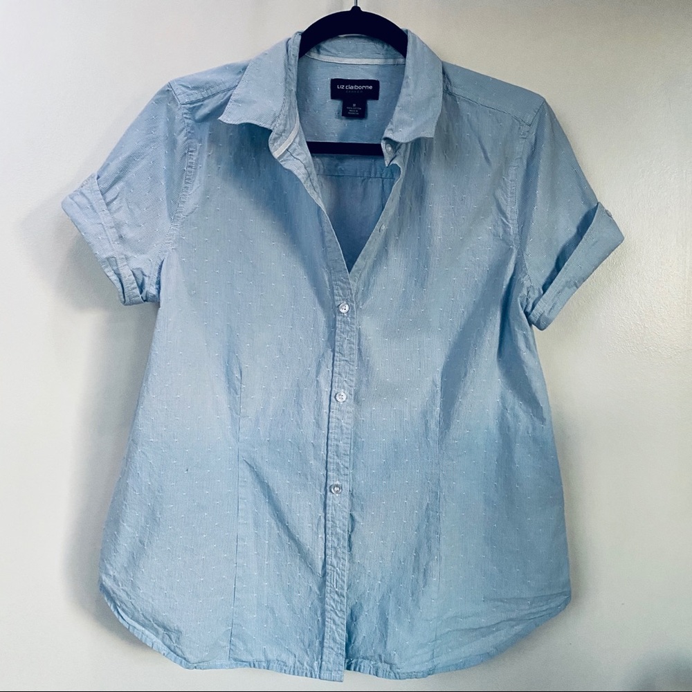 🍀 Blue LIZ CLAIBORNE CAREER short sleeve blouse